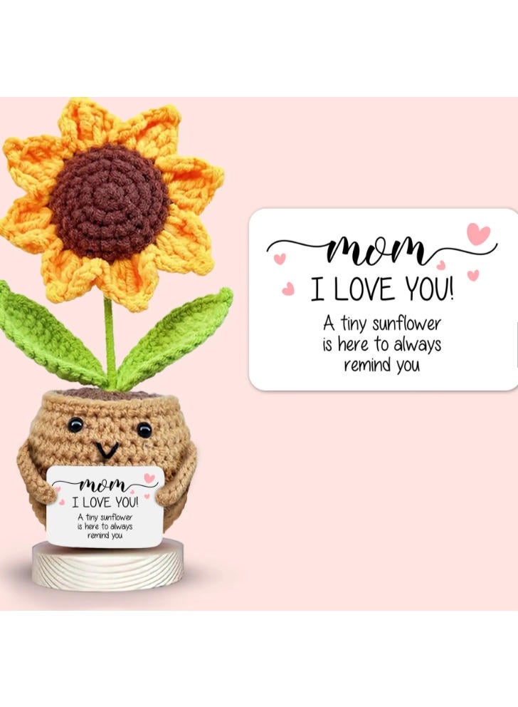 Daytoyz Handmade Crochet - I Love You - Mom Gift from Daughter, Son, Kid - Mother's Day, Christmas, Birthday Present Idea - Knitted Decor - Positive Sunflower Doll Crochet with Card - Image 1